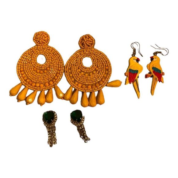 Women’s Statement Beaded Earrings , Parrots Earring And Vintage Green-ThreePair - Picture 2 of 16